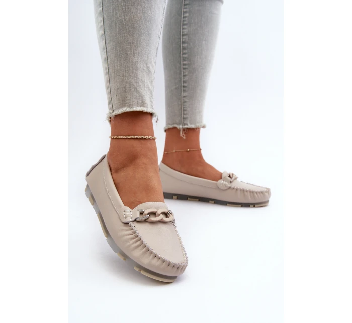 Dámské kožené mokasíny s ozdobou béžové S.Barski LR339