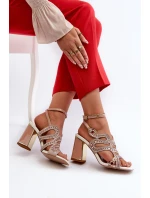 Dámské zdobené sandály na podpatku D&A model 21660315 růžové - S.Barski Dámské zdobené sandály na podpatku D&A model 21660315 růžové - S.Barski