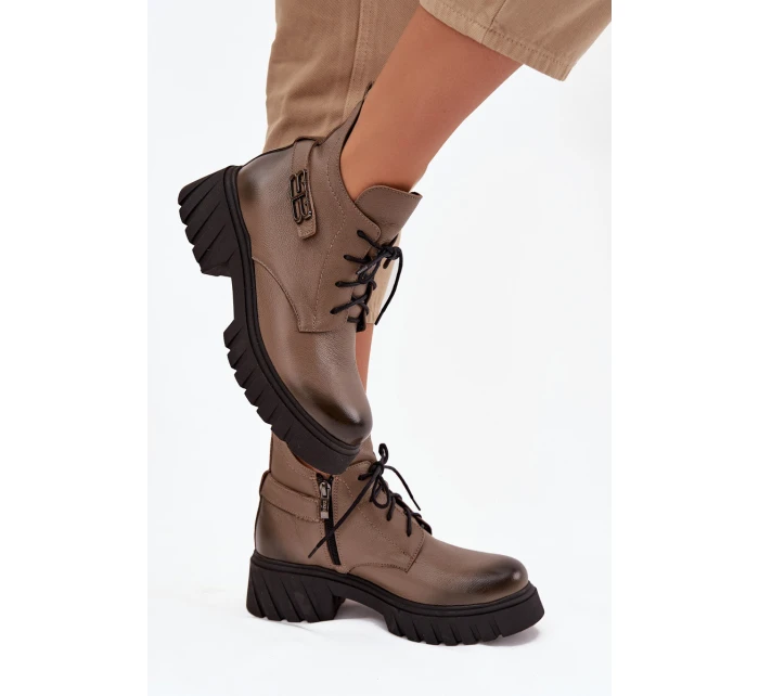 Dámské Kožené Kotníkové Boty S  Svrškem Béžové model 21744800 - Zazoo