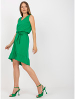 Základní zelené šaty s vázáním RUE PARIS
