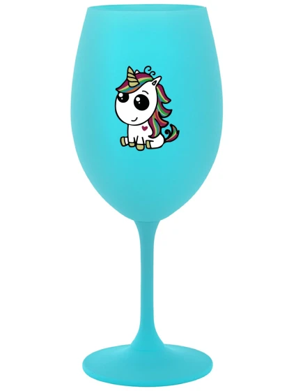 DUHOVÝ JEDNOROŽEC - tyrkysová sklenice na víno 350 ml