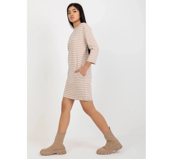 Dámské šaty LO SK LK model 21471962 Béžová s bílou Rue Paris - FPrice