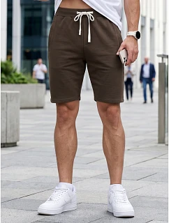 Pánské teplákové kraťasy s tkaničkou, hnědé, FashionStreet SX2628