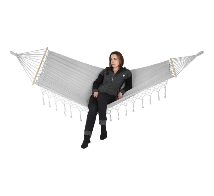 ZAHRADNÍ HOUPACÍ SÍŤ PRO 1 OSOBU 200X100CM S TYČÍ A STŘAPCI MIAMI ŠEDÁ