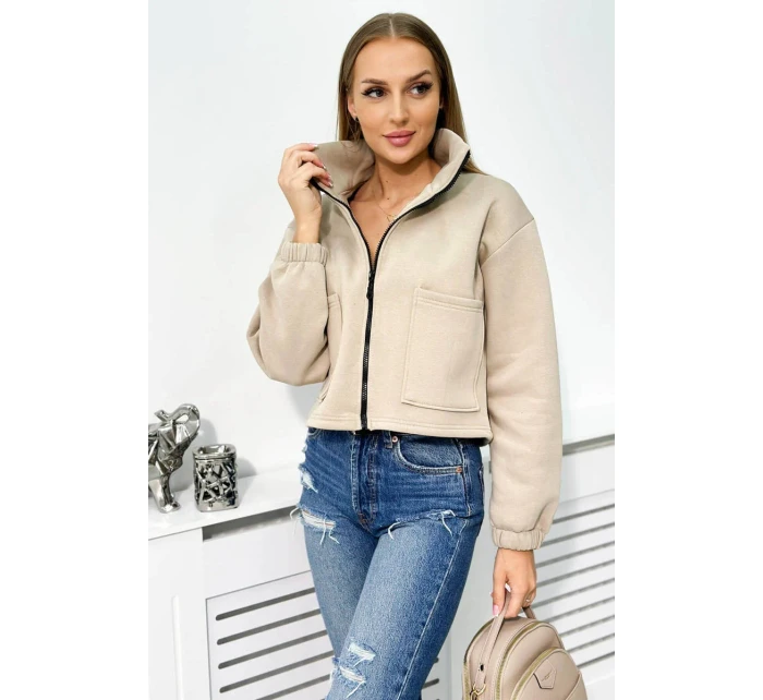 Izolovaná bavlněná mikina se zipem světle béžová