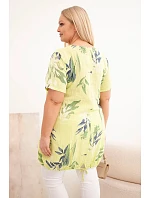 Dámská bavlněná halenka Plus size s krátkým rukávem a vázáním dole světle zelená