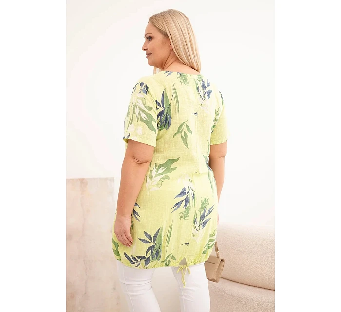 Dámská bavlněná halenka Plus size s krátkým rukávem a vázáním dole světle zelená