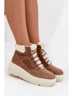 Semišové dámské sněhule s kožíškem na platformě Vinceza 95354 Camel