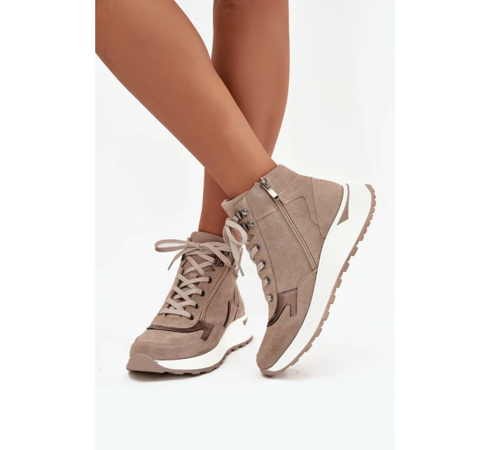 Dámské sportovní kotníkové boty na platformě z přírodního semiše Zazoo Z1239 béžové