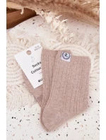 Bavlněné ponožky pruhované dámské béžové