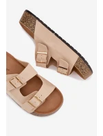 Dámské pantofle na korkové platformě se zlatými sponami světle béžové model 21919272 - EVENTO