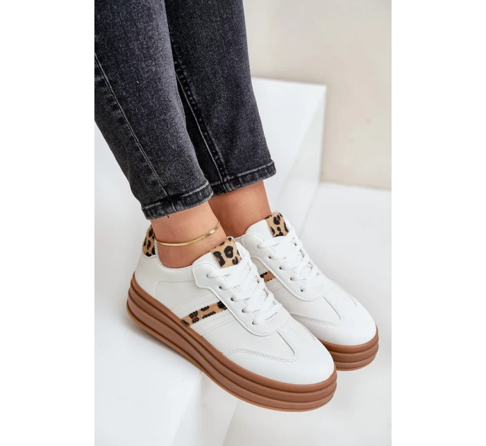 Dámské tenisky na platformě s leopardím vzorem bílé Dravinnia Dámské tenisky na platformě s leopardím vzorem bílé Dravinnia