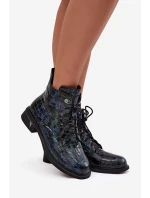 Lakované dámské botky z pravé kůže D&A – tmavě modré Lakované dámské botky z pravé kůže D&A – tmavě modré