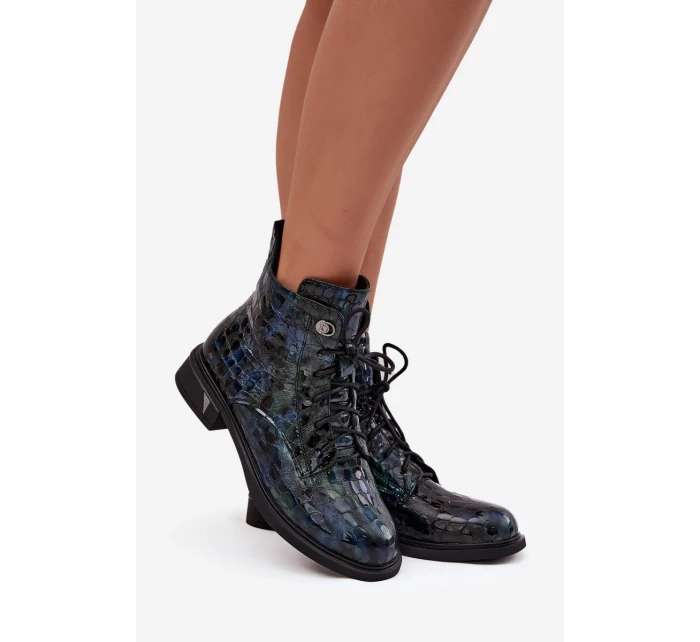 Lakované dámské botky z pravé kůže D&A – tmavě modré Lakované dámské botky z pravé kůže D&A – tmavě modré