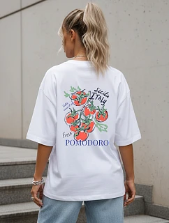 Dámské bavlněné tričko oversize s potiskem, bílé, FashionStreet NX9502RY