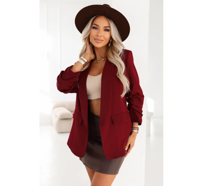 588-4 Dámské klasické sako s nabíranými rukávy - vínové 588-4 Dámské klasické sako s nabíranými rukávy - vínové