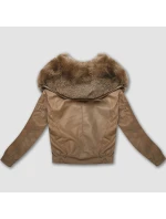 Kožená bunda ve velbloudí barvě s velkým kožešinovým límcem Glakate (LU98090#) Kožená bunda ve velbloudí barvě s velkým kožešinovým límcem Glakate (LU98090#)