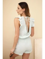 Dámský bavlněný overal bez rukávů s vázáním v pase ecru