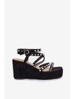 Dámské Sandály Na Klínu Se Zdobením Na Páscích Černé Lunara