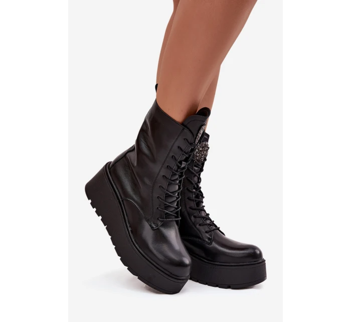 Kožené dámské obuv s ozdobou zateplené černé model 21713770 - Boto Kožené dámské obuv s ozdobou zateplené černé model 21713770 - Boto