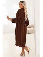 651-1 Šaty midi s knoflíky a páskem - čokoládové 651-1 Šaty midi s knoflíky a páskem - čokoládové