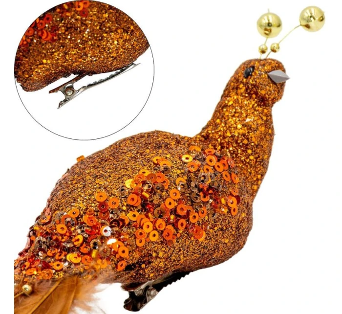 OZDOBNÝ PTÁK NA KLIPU 38CM BRONZ A MĚĎ OZDOBNÝ PTÁK NA KLIPU 38CM BRONZ A MĚĎ