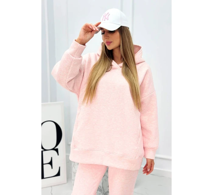 Zateplený set s mikinou s kapucí prášková růžová melanž Zateplený set s mikinou s kapucí prášková růžová melanž