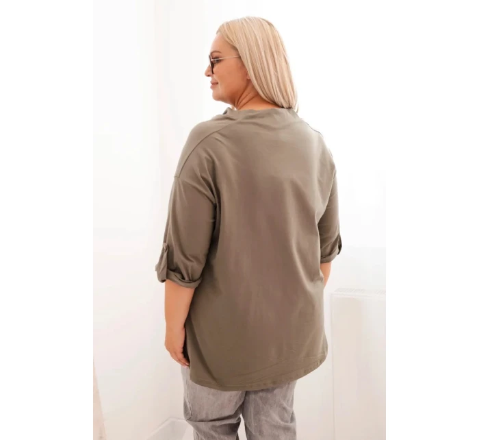 Dámská blůza Plus Size s bavlnou volného střihu s vodním výstřihem khaki