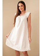 Dámské bavlněné šaty s nařaseným výstřihem a volánkem béžová Dámské bavlněné šaty s nařaseným výstřihem a volánkem béžová