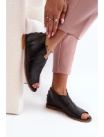 Dámské kožené sandály model 21648260 černé - Laura Messi Dámské kožené sandály model 21648260 černé - Laura Messi