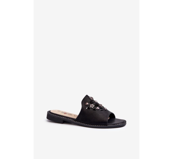 Lesklé dámské sandály s ozdobami S.Barski KV27-063 černé