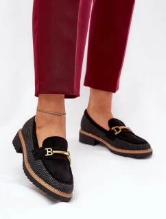 Dámské Mokasíny S Pletením A Zlatým Černé model 21688123 - Boto