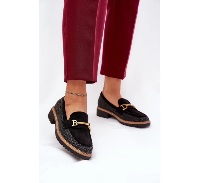 Dámské Mokasíny S Pletením A Zlatým Černé model 21688123 - Boto