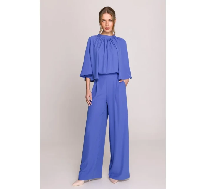 Kombinéza s širokými rukávy a zády modrá model 20966204 - STYLOVE