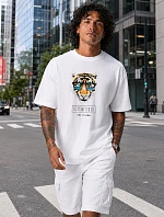 Pánské tričko oversize s tygřím potiskem bílé FashionStreet NX1011R