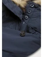 Tmavě modrá dámská prošívaná zimní bunda s kožešinou (m-137)