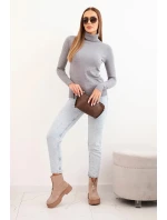 Dámský svetr z viskózy s rolákem a dlouhým rukávem šedý Dámský svetr z viskózy s rolákem a dlouhým rukávem šedý
