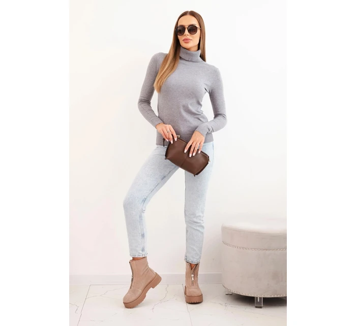 Dámský svetr z viskózy s rolákem a dlouhým rukávem šedý Dámský svetr z viskózy s rolákem a dlouhým rukávem šedý