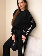 Dámský viskózový máslový komplet s lampasy černý