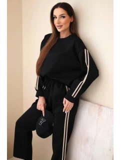 Dámský viskózový máslový komplet s lampasy černý