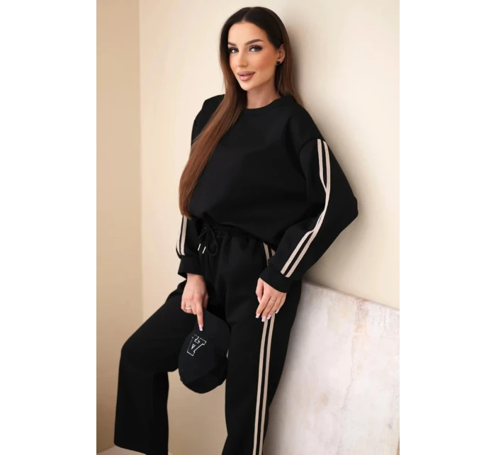 Dámský viskózový máslový komplet s lampasy černý