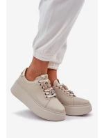 Dámské Kožené Tenisky Na Platformě S Ozdobami model 21683822 Světle Béžové - CheBello