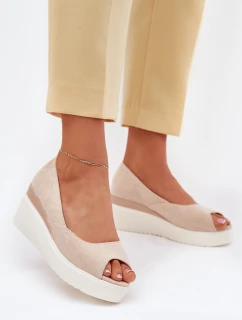 Dámské Sandály Na Klínu Z Eko Semiše Světle Béžové Velira