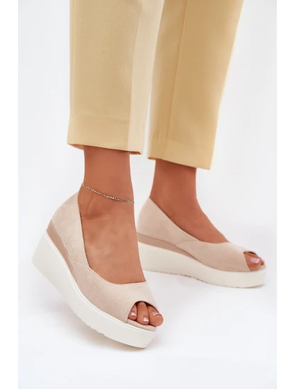 Dámské Sandály Na Klínu Z Eko Semiše Světle Béžové Velira