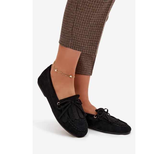 Dámské mokasíny s šněrováním a třásněmi Černé model 21919461 - Boto
