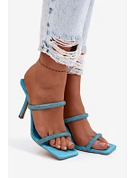 Dámské sandály na podpatku zdobené kamínky modré Vittoria Dámské sandály na podpatku zdobené kamínky modré Vittoria