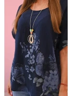 Dámská bavlněná košile s motýly a květinami námořnická modř