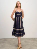 Dámské šaty 16501 Tmavě modrá s béžovou vzor - Vamp