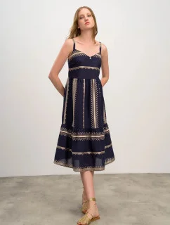 Dámské šaty 16501 Tmavě modrá s béžovou vzor - Vamp