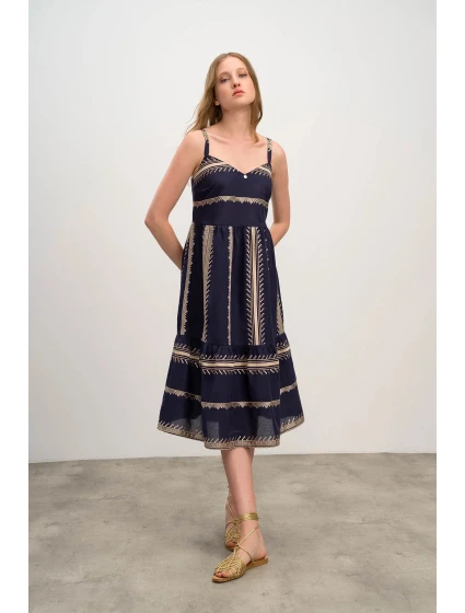 Dámské šaty 16501 Tmavě modrá s béžovou vzor - Vamp